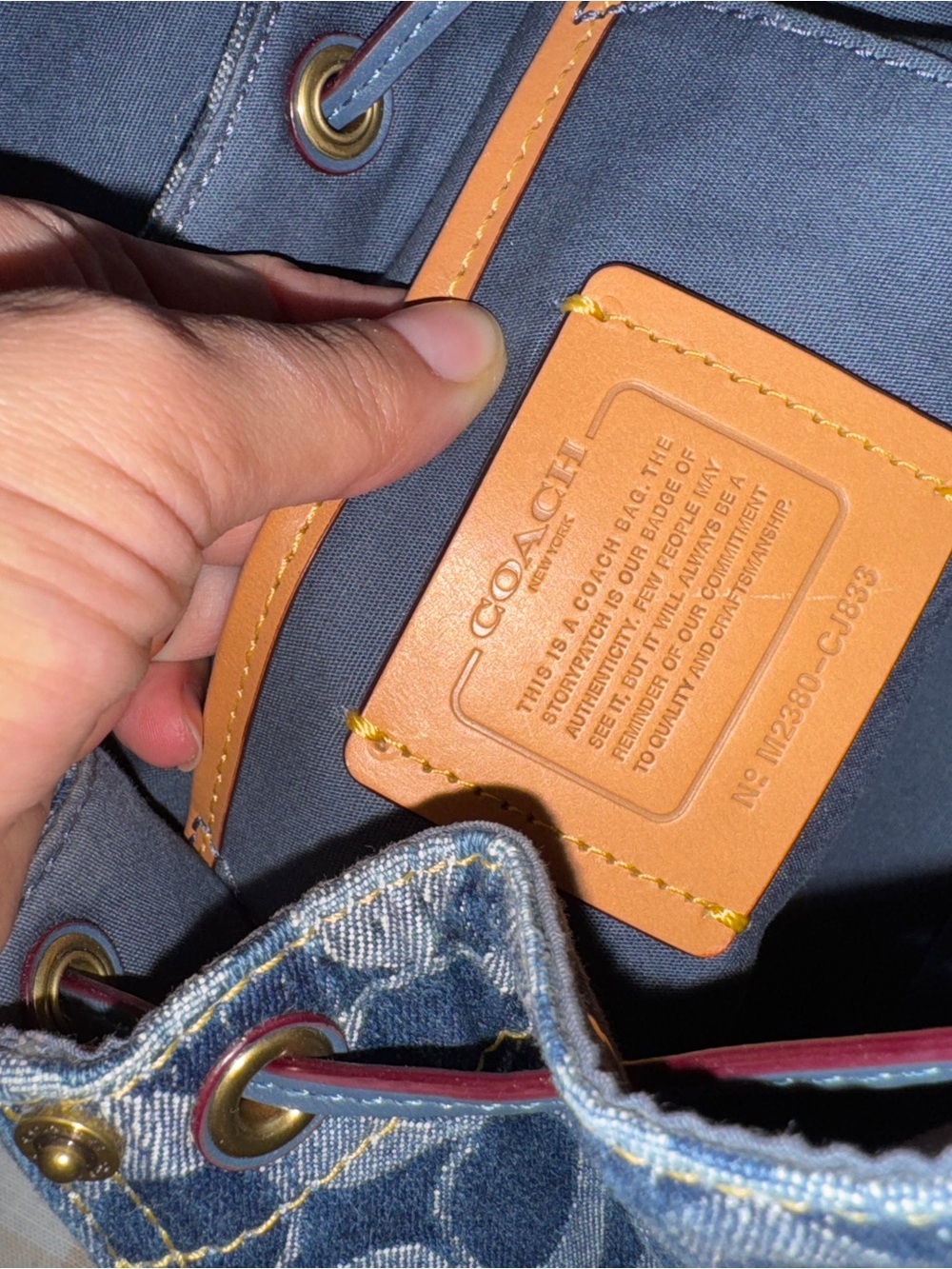 Coach Riya Blue Signature Denim Drawstring backpack - Picture 5 of 6